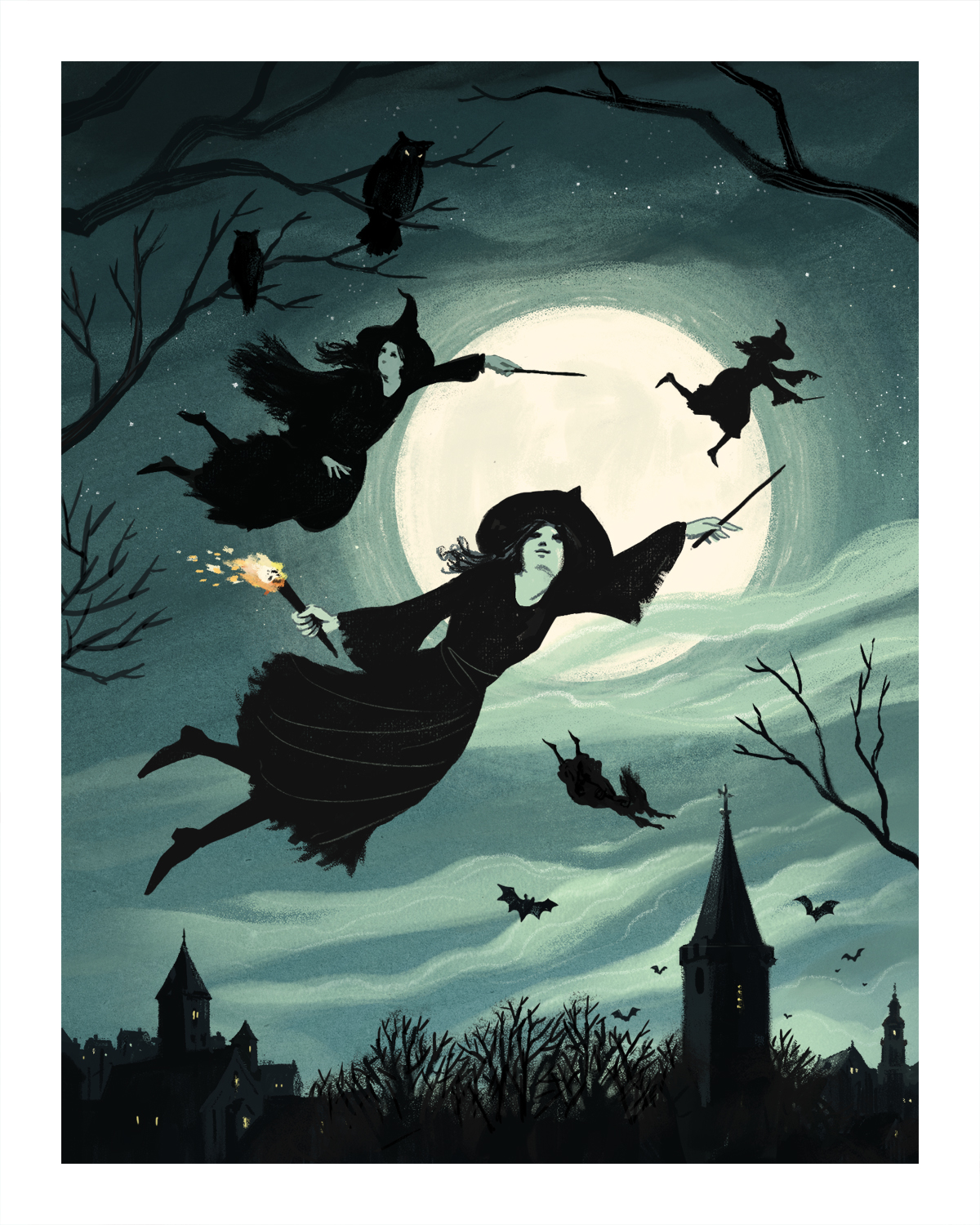 Guernsey Witches flying home after Le Sabbat 10 x 8 Giclee Print